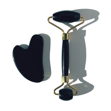 Load image into Gallery viewer, The best black obsidian face roller and gua sha de-puffing and lifting beauty tools.