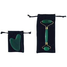 Load image into Gallery viewer, The best green aventurine jade face roller and gua sha contouring and toning beauty tools.
