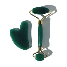 Load image into Gallery viewer, The best green aventurine jade face roller and gua sha de-puffing and lifting beauty tools.
